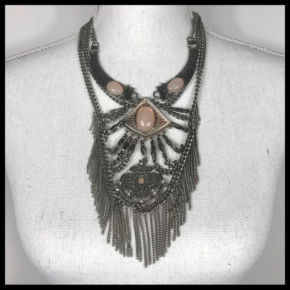 Blush & Silver Boho Statement Necklace - image 1